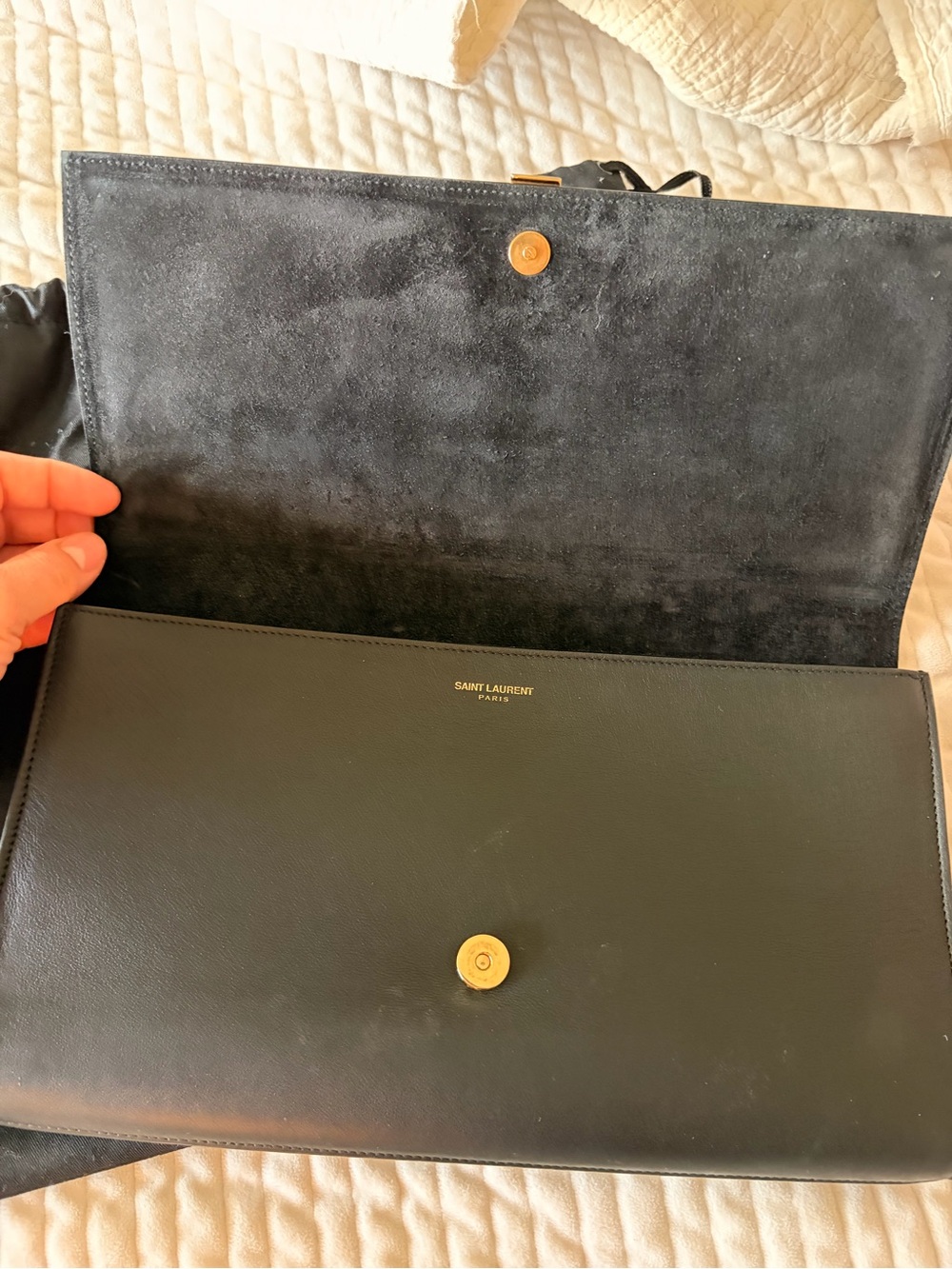 Saint Laurent Black Leather Clutch with Gold Y-Detail - Picture 3 of 5